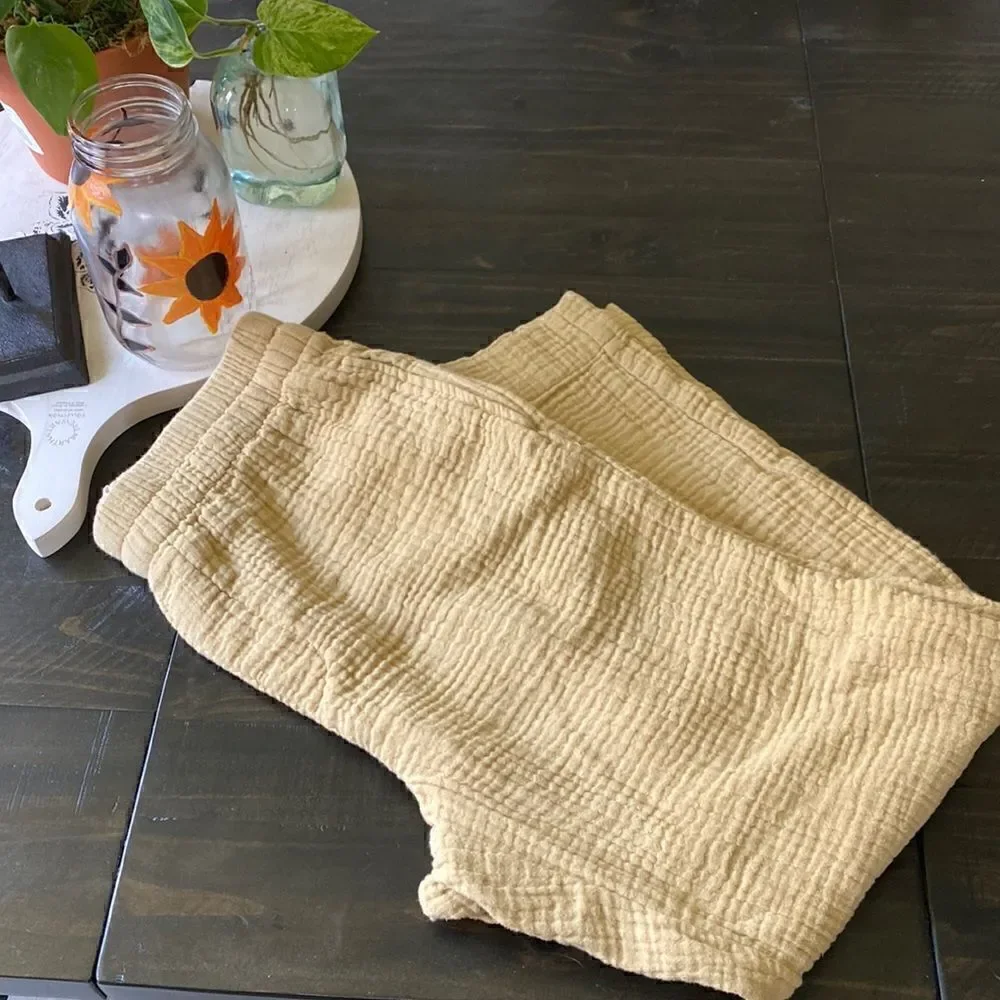 Madewell Yellow Mustard Waffle Knit Pull Up Pant XS Neutral Loose Cotton Earthy